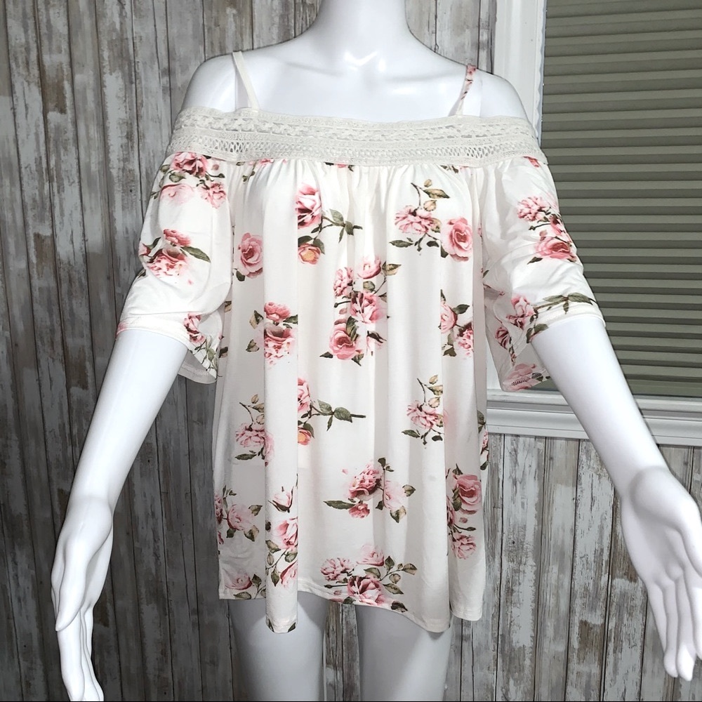 NWOTOrange Kiss XLtop:Lace/Floral/crochet/co shldr